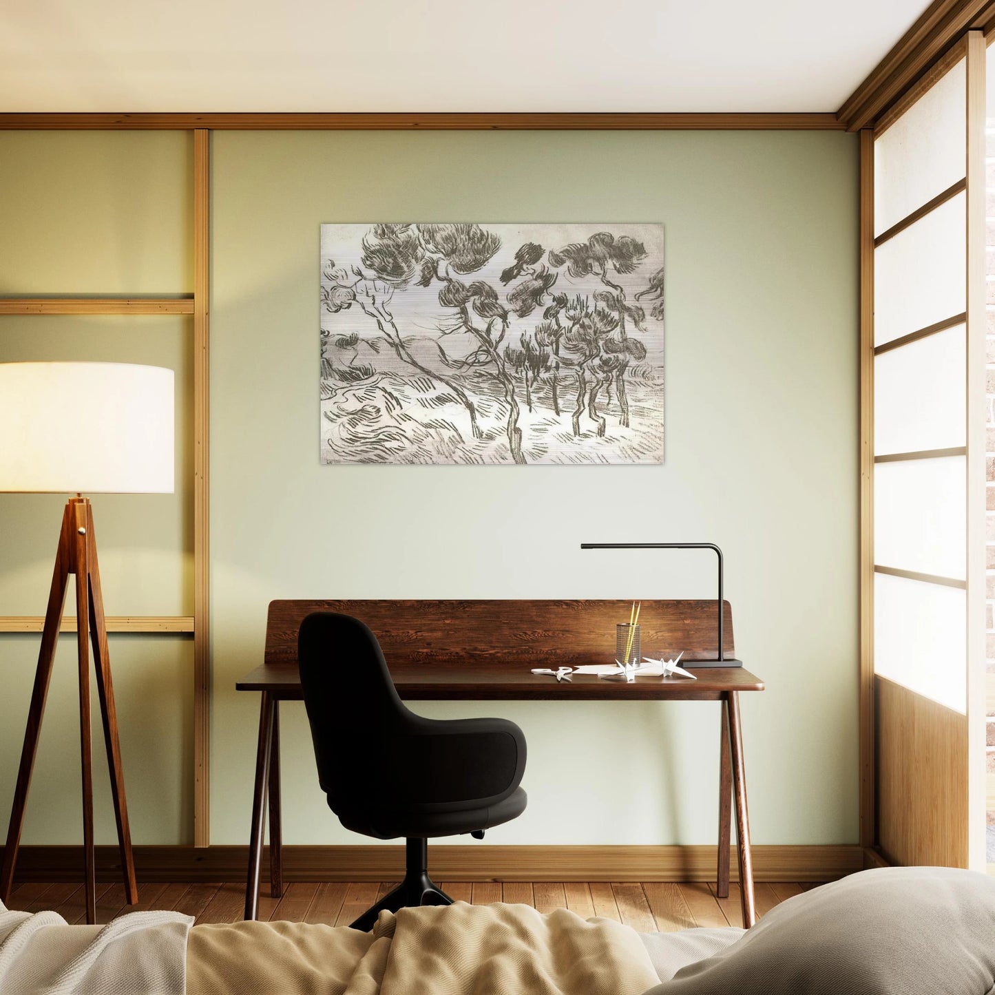 A Group of Pine Trees near a House - Vincent van Gogh Brushed Aluminum Print - 70x100 cm / 28x40 inches | Vincent van Gogh Aluminum Print | Vincent van Gogh Prints