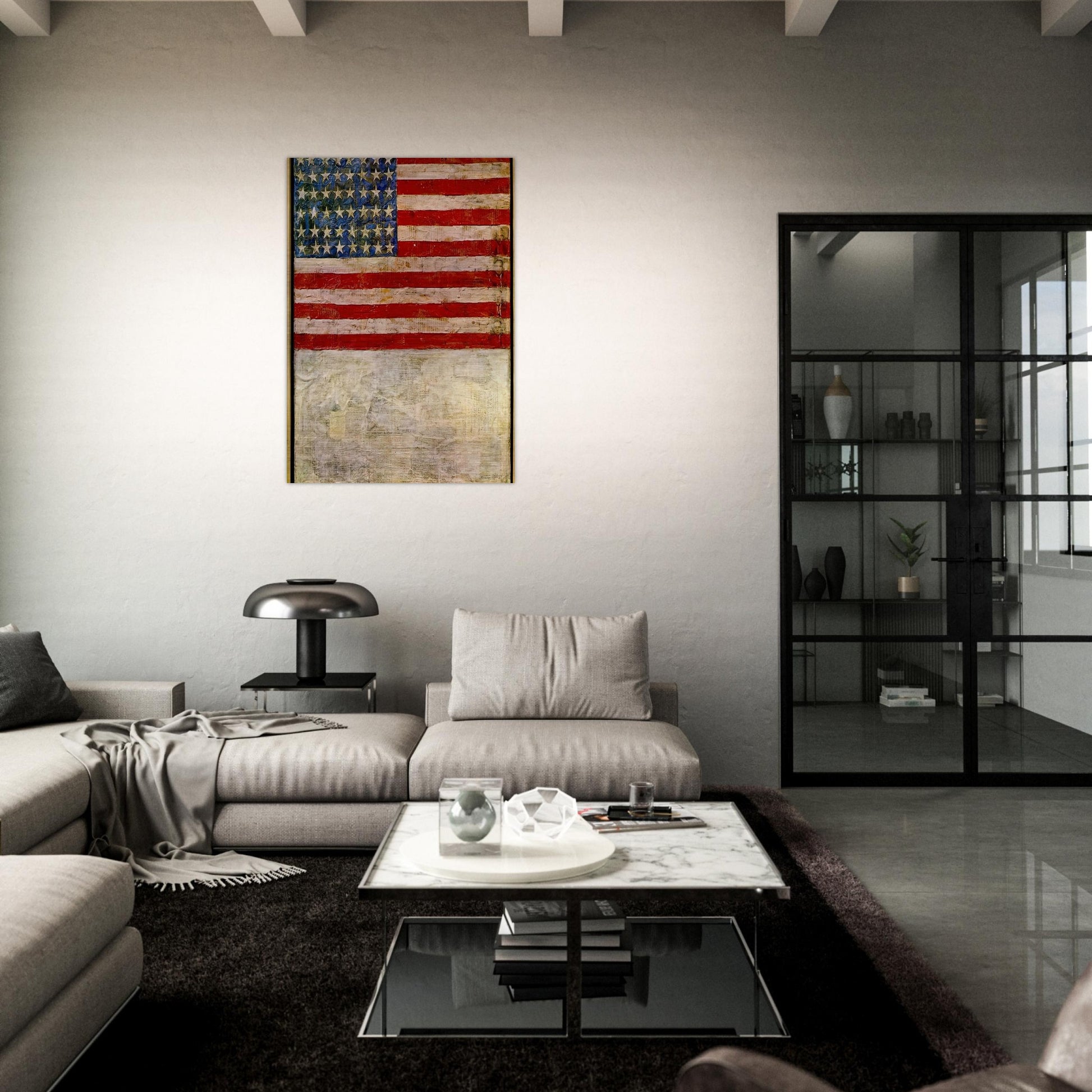 FLAG ABOVE WHITE - Jasper Johns Brushed Aluminum Print - 70x100 cm / 28x40 inches | Jasper Johns Aluminum Print | Jasper Johns Prints