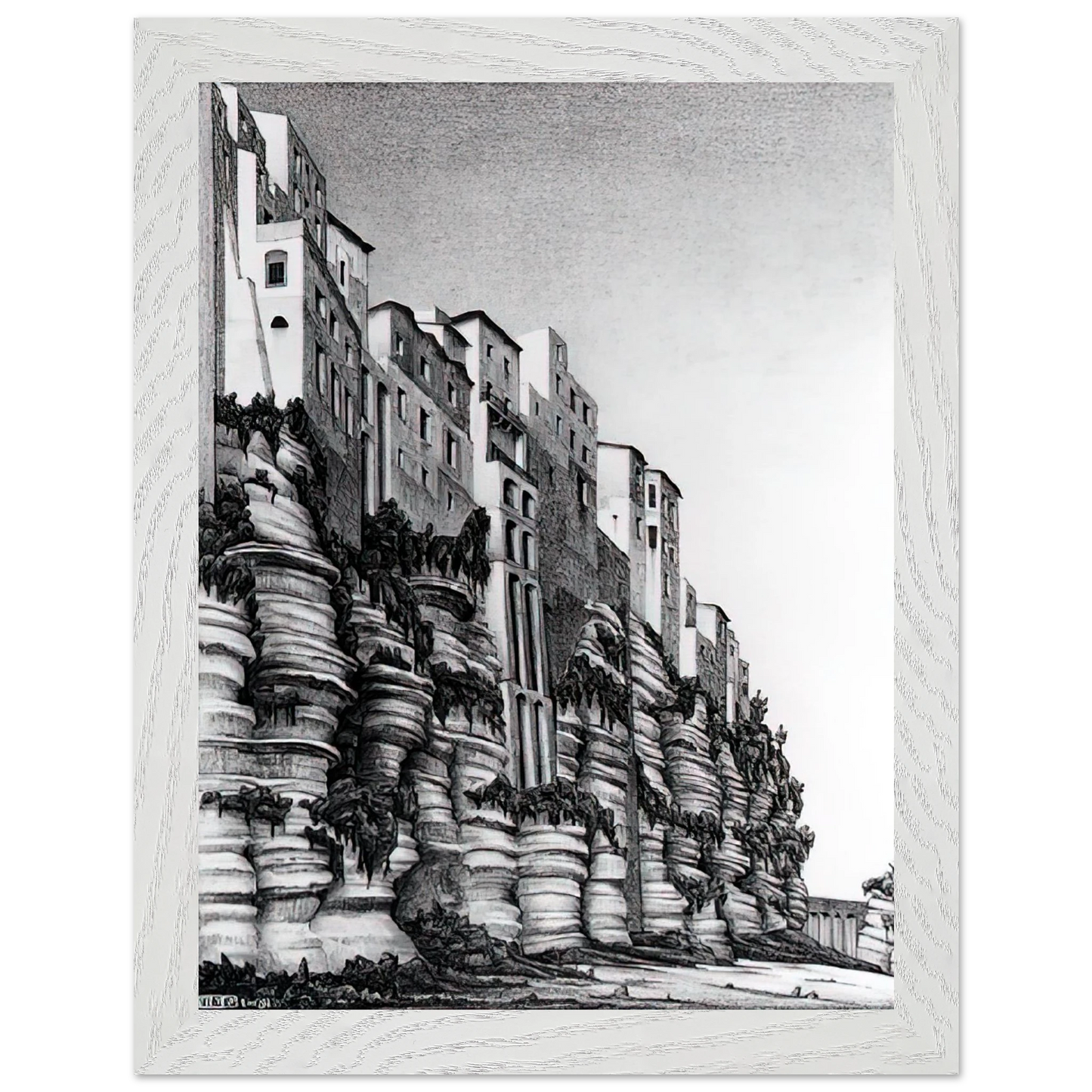 MC Escher - TROPEA CALABRIA Wall art - 45x60 cm / 18x24 inches - Premium Wooden Framed Poster With Fine Art Paper-canvas - White frame