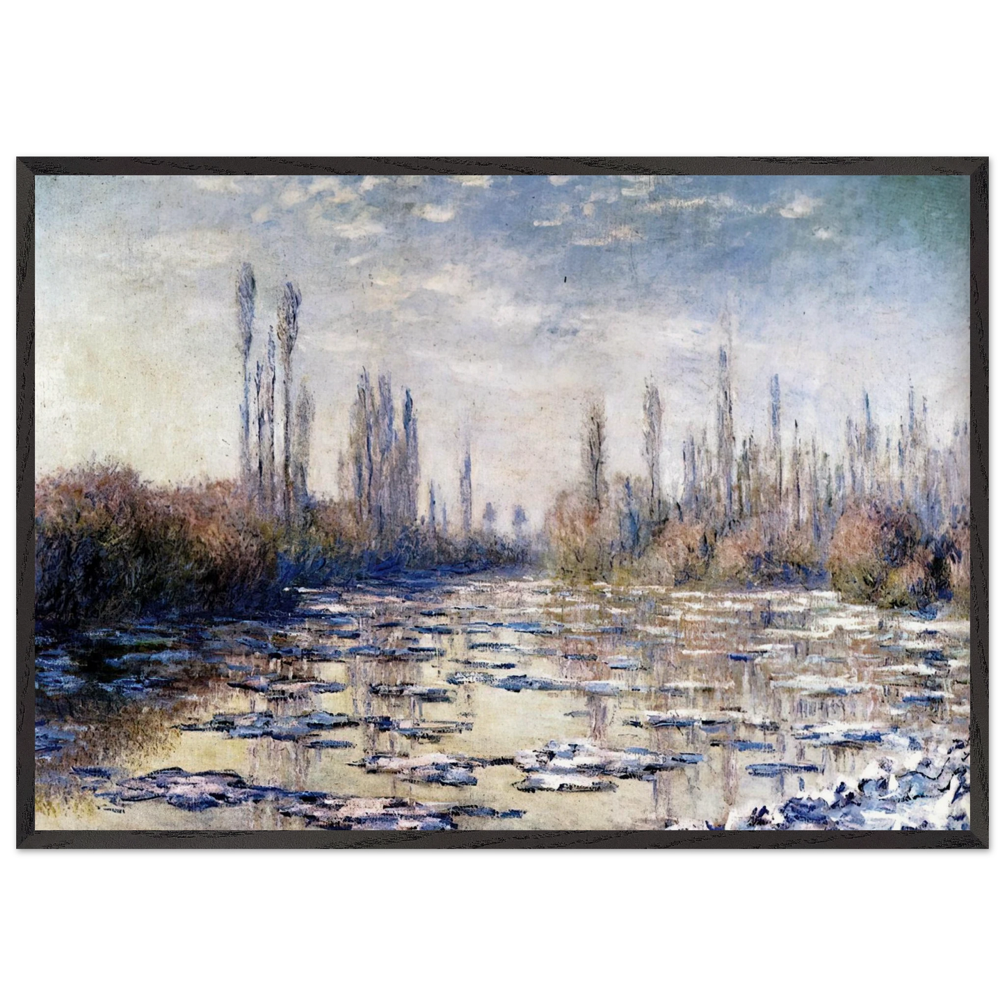 Floating Ice Near Vetheuil - claude monet 70x100 cm / 28x40 inches Framed Art Print – Black Wooden Frame