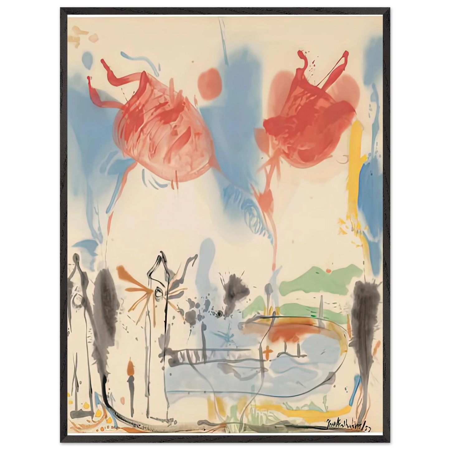 Helen Frankenthaler - Round Trip, 1957- Wall Art - 30x40 cm / 12x16 inches - Premium Wooden Framed Poster With Fine Art Paper-canvas - Black frame