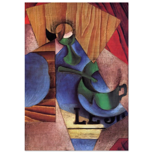 GLASS CUP AND NEWSPAPER 1913 - Juan Gris Brushed Aluminum Print - 70x100 cm / 28x40 inches | Juan Gris Aluminum Print | Juan Gris Prints