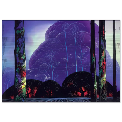 Purple Sunset - Eyvind Earle Brushed Aluminum Print - 70x100 cm / 28x40 inches | Eyvind Earle Aluminum Print | Eyvind Earle Prints