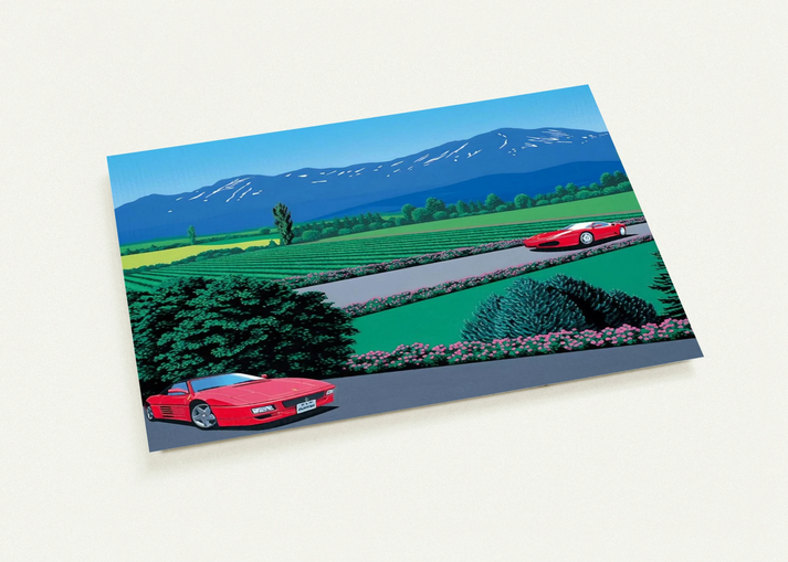 Ferraris traversing the lands By Hiroshi Nagai Pack of 10 Post Cards | Hiroshi Nagai Post Cards | A6 (10.5 x 14.8 cm) - 4.1 x 5.8 inches