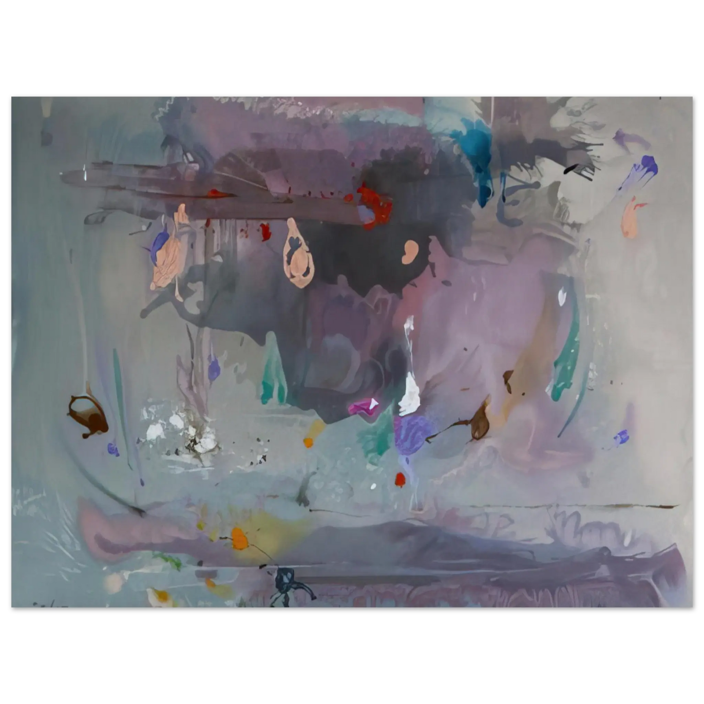 Helen Frankenthaler - Grey Fireworks - 2000 Wall art - 27x35 cm / 11x14 Inches - Premium Wooden Framed Poster With Fine Art Paper - Wood frame