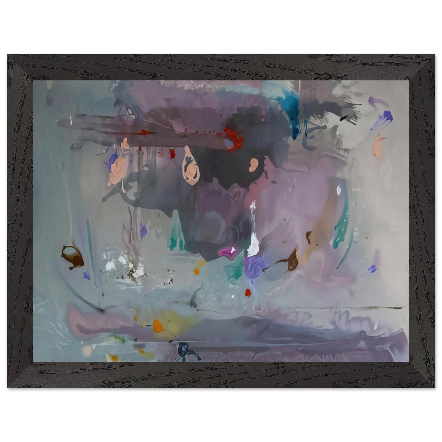 Helen Frankenthaler - Grey Fireworks - 2000 Wall art - 15x20 cm / 6x8 Inches - Premium Wooden Framed Poster With Fine Art Paper - Black frame