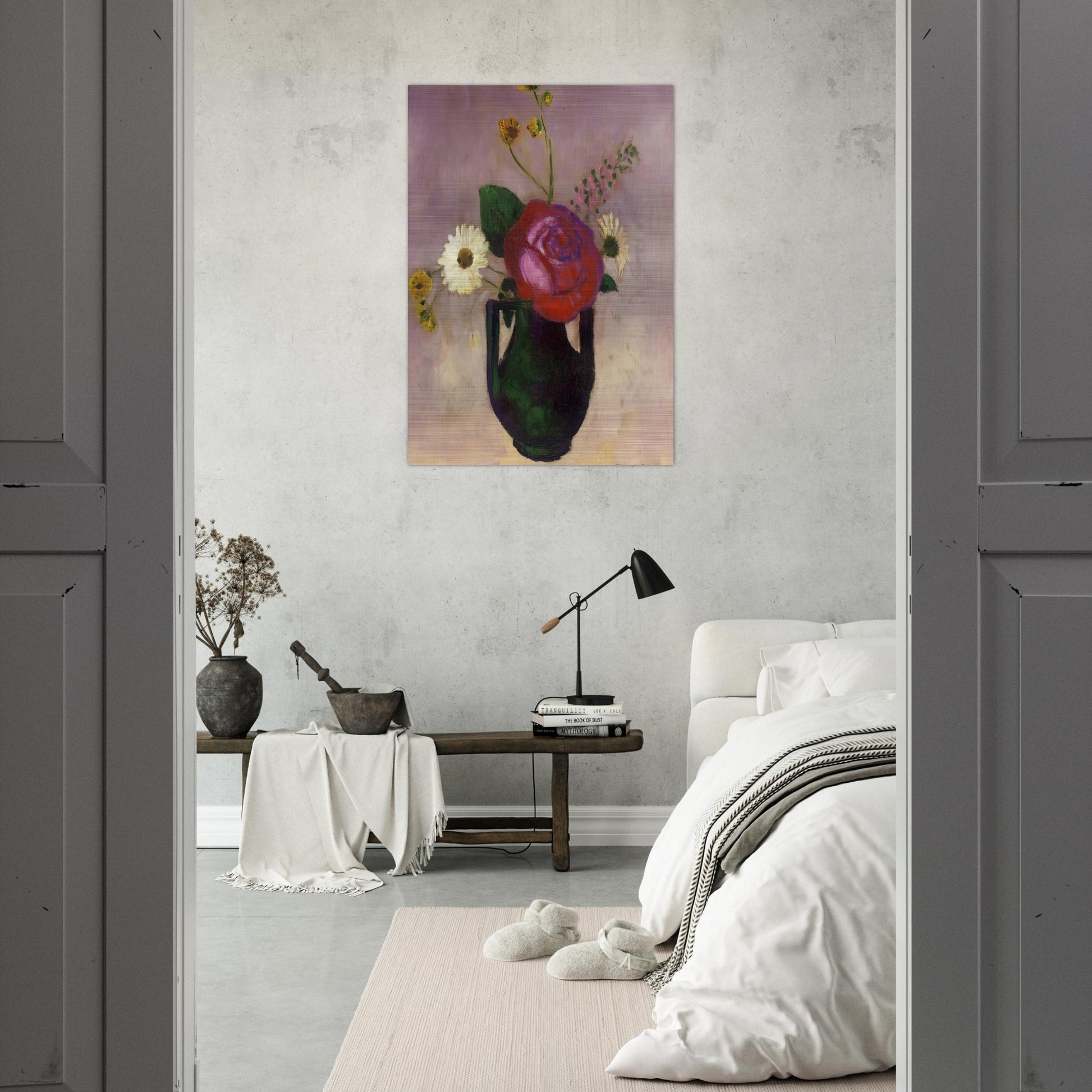 ROSE AND DAISY - Odilon Redon Brushed Aluminum Print - 70x100 cm / 28x40 inches | Odilon Redon Aluminum Print | Odilon Redon Prints