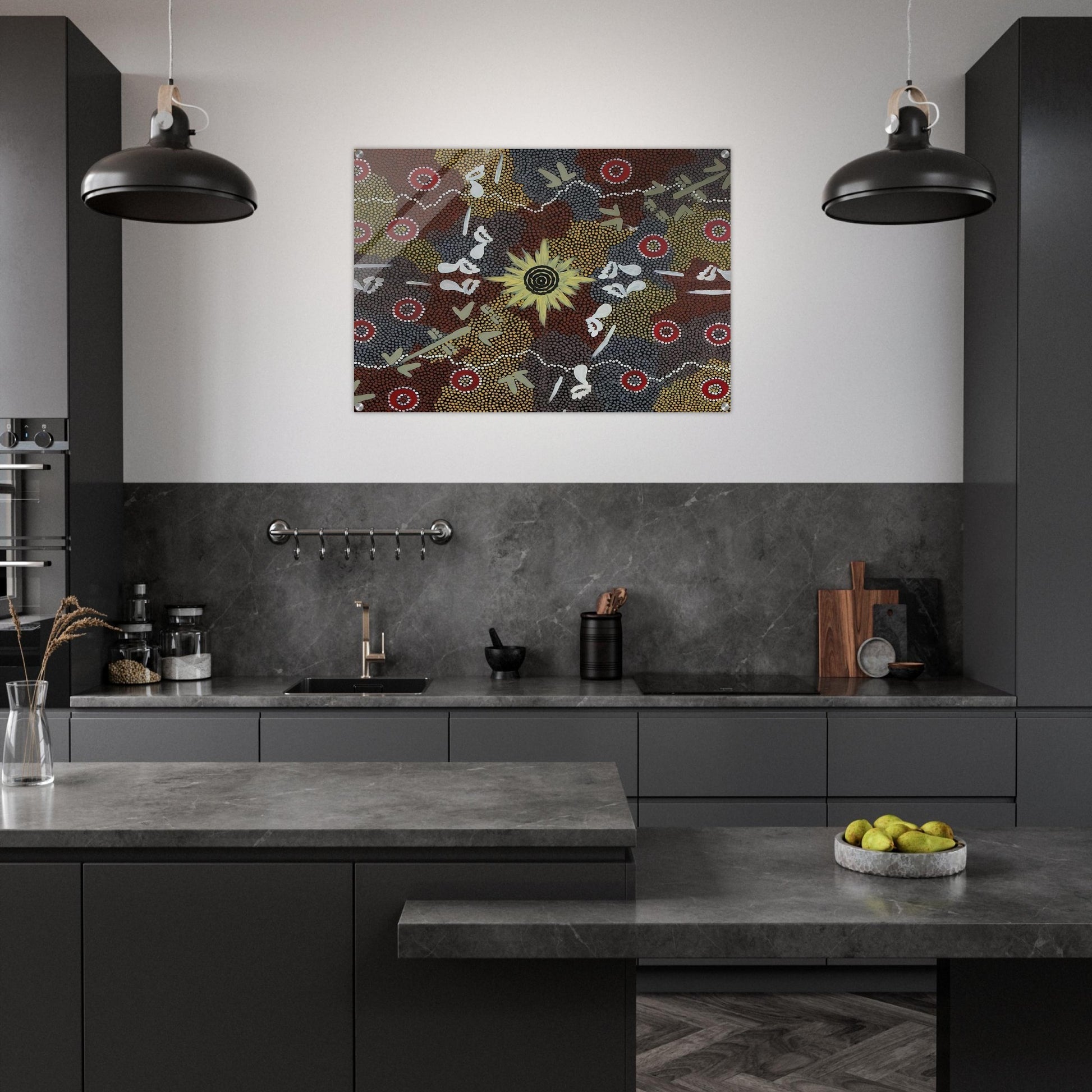 Frog and Kangaroo Dreaming - Native Art - Clifford Possum Tjapaltjarri Acrylic Print - 70x100 cm / 28x40″ inches
