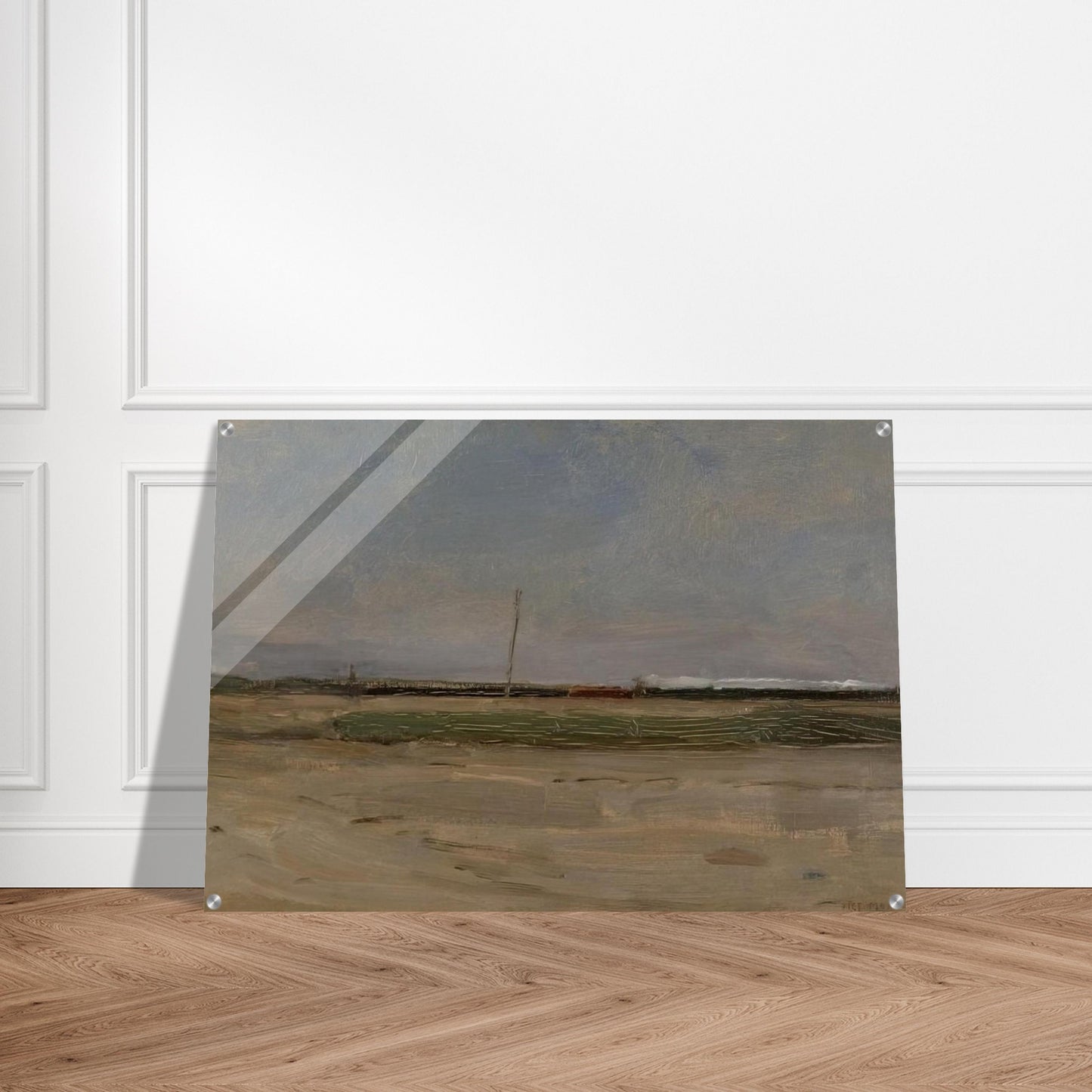 Polder Landscape with a Train and a Small Windmill on the Horizon - Piet Mondrian Acrylic Print - 70x100 cm / 28x40″ inches | Piet Mondrian Wall Art | Piet Mondrian Prints