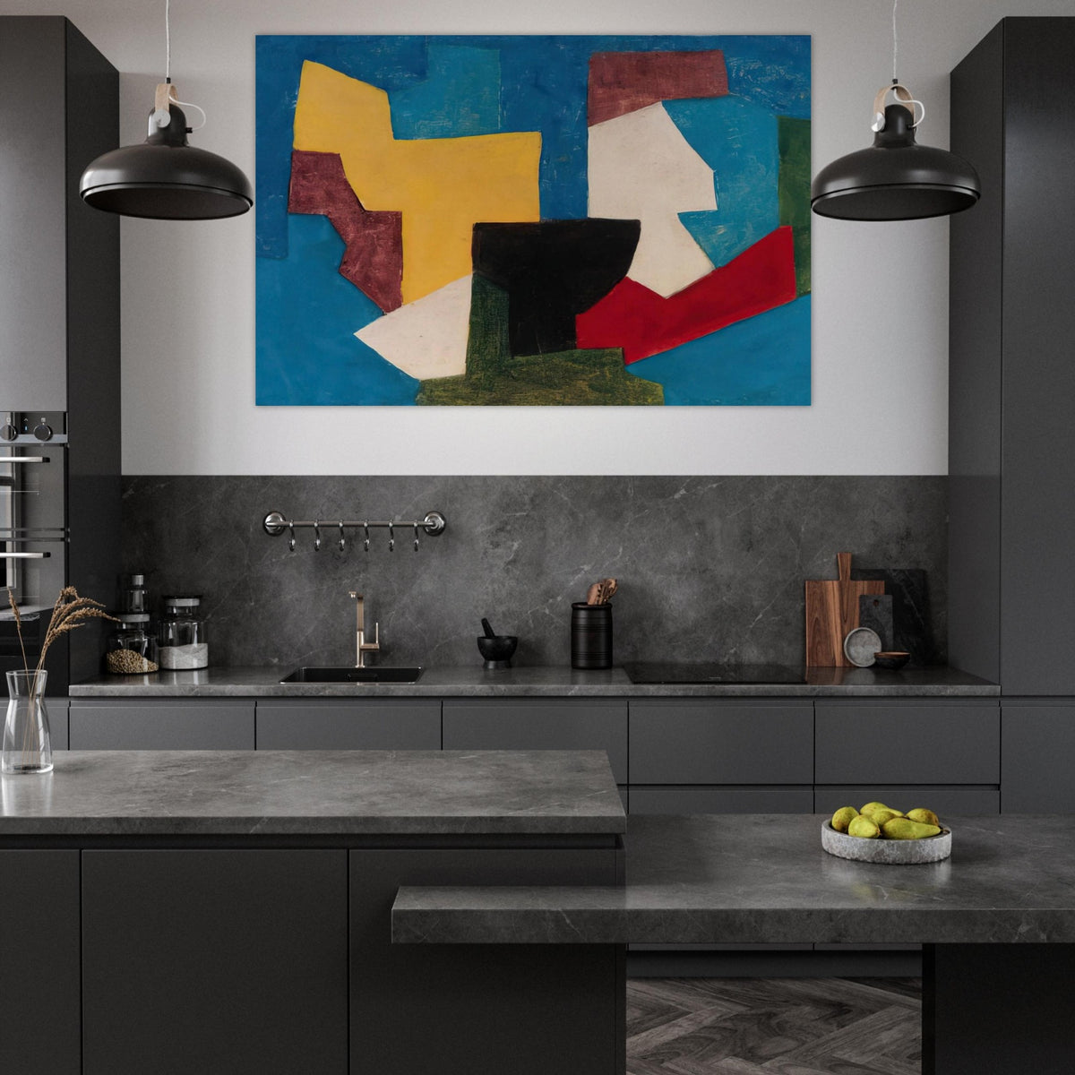 Composition multicolore à dominante bleue - 1969 - Serge Poliakoff Art Prints - 100x150 cm / 40x60″ inches | Serge Poliakoff Poster | Serge Poliakoff Prints