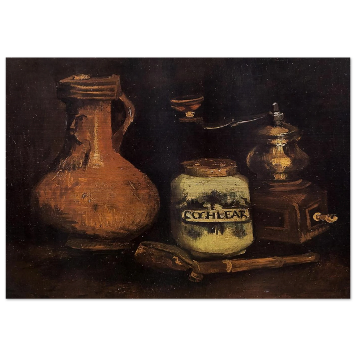 Still Life with Coffee Mill, Pipe Case and Jug - Vincent van Gogh Brushed Aluminum Print - 70x100 cm / 28x40 inches | Vincent van Gogh Aluminum Print | Vincent van Gogh Prints