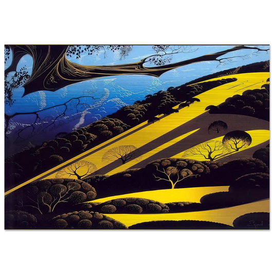 Gaviota Pass - Eyvind Earle Brushed Aluminum Print - 70x100 cm / 28x40 inches | Eyvind Earle Aluminum Print | Eyvind Earle Prints