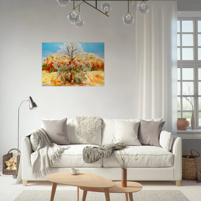 Dead Tree with Pink Hill - Georgia O'Keeffe Brushed Aluminum Print - 70x100 cm / 28x40 inches | Georgia O'Keeffe Aluminum Print | Georgia O'Keeffe Prints