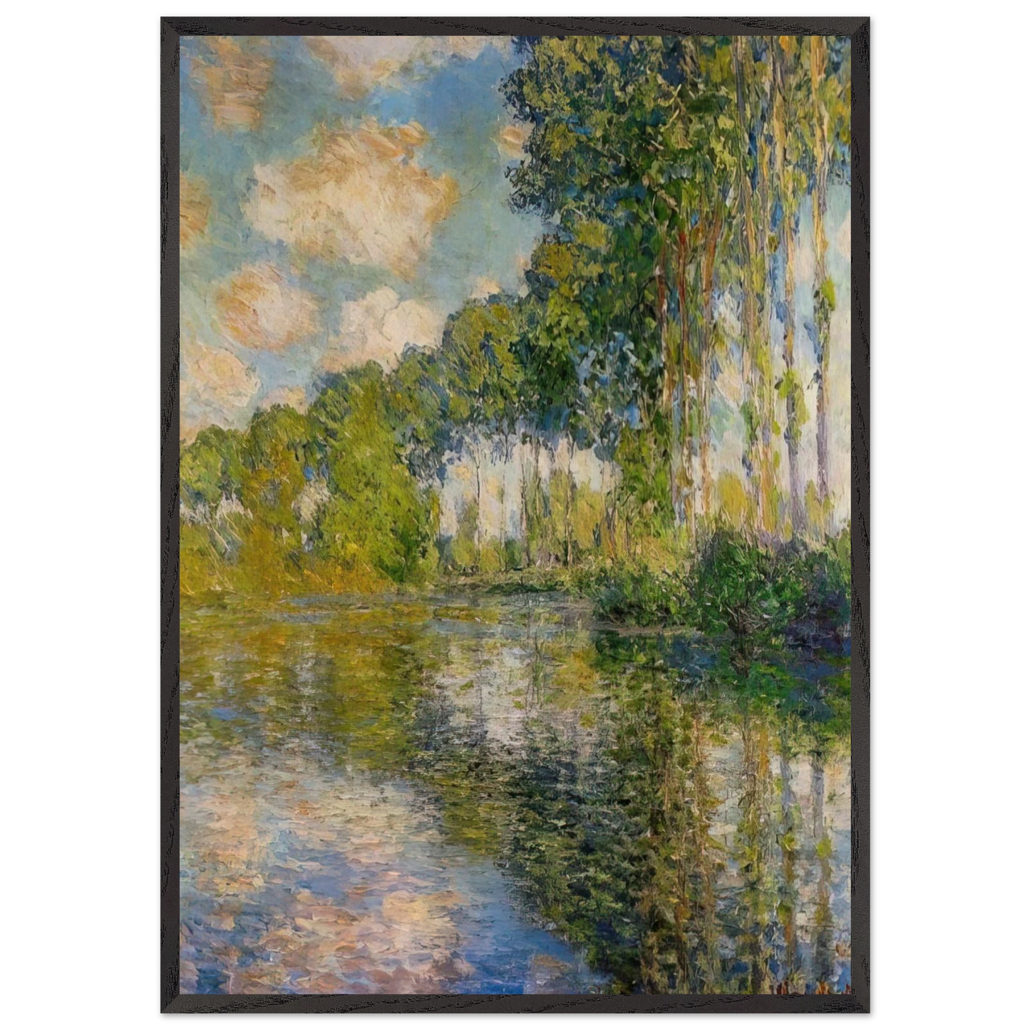 Poplars On The Banks Of The River Epte - claude monet 70x100 cm / 28x40 inches Framed Art Print – Black Wooden Frame
