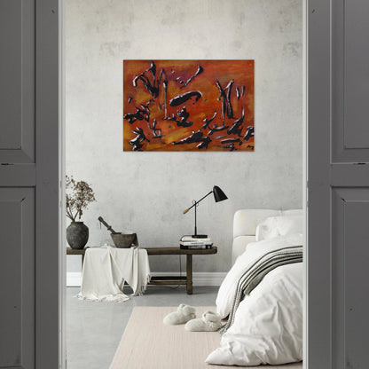 Red Abstract Composition - Art Informel, Surrealism - Henri Michaux Brushed Aluminum Print - 70x100 cm / 28x40 inches | Henri Michaux Aluminum Print | Henri Michaux Prints