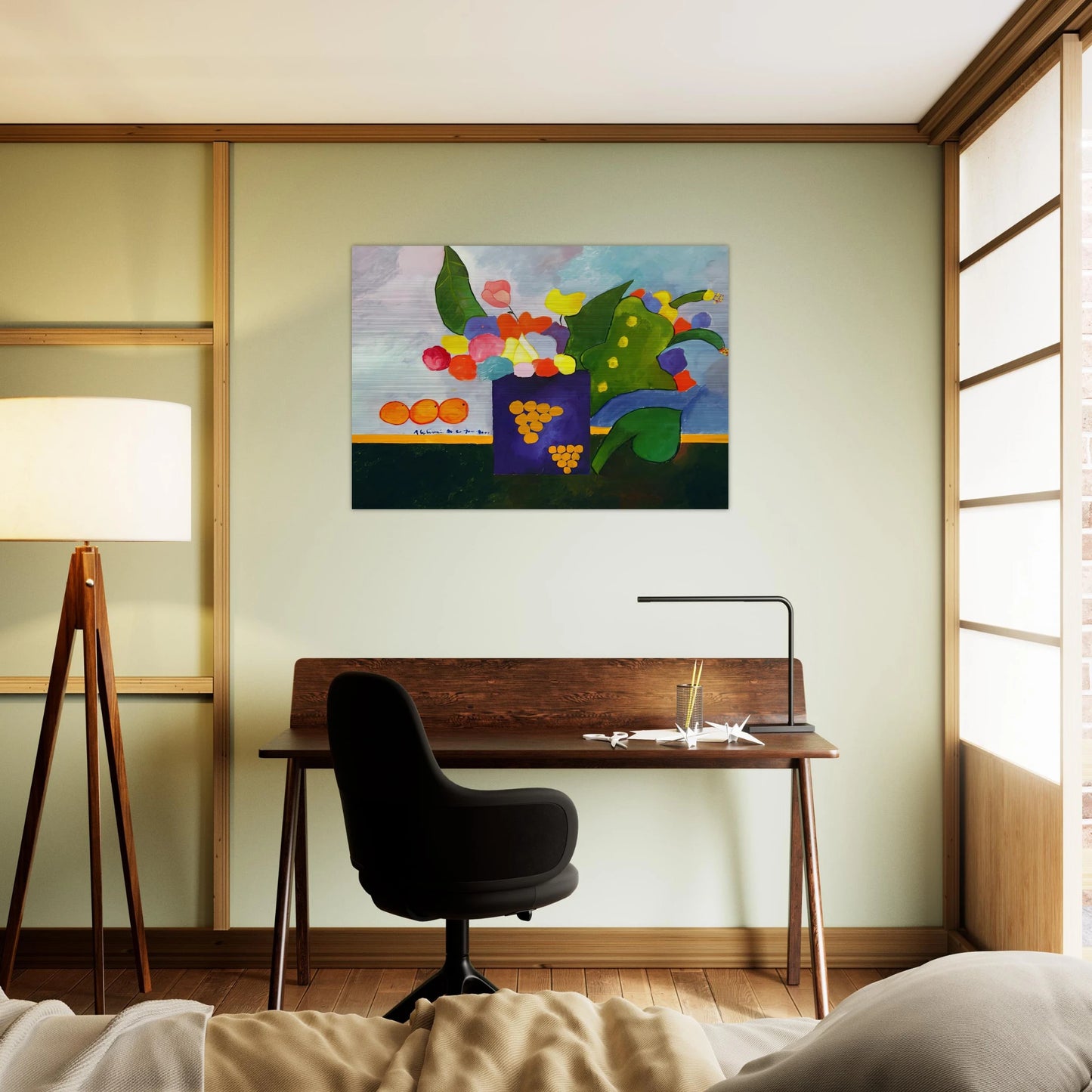 Vase With Flowers and Fruit - 2001 - Aldemir Martins Brushed Aluminum Print - 70x100 cm / 28x40 inches | Aldemir Martins Aluminum Print | Aldemir Martins Prints