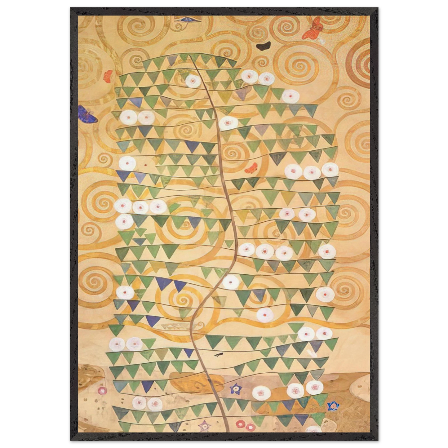 CARTOON FOR THE FRIEZE OF THE VILLA STOCLET IN BRUSSELS RIGHT PART OF THE TREE OF LIFE 1909 - Gustav Klimt 70x100 cm / 28x40 inches Framed Art Print – Black Wooden Frame