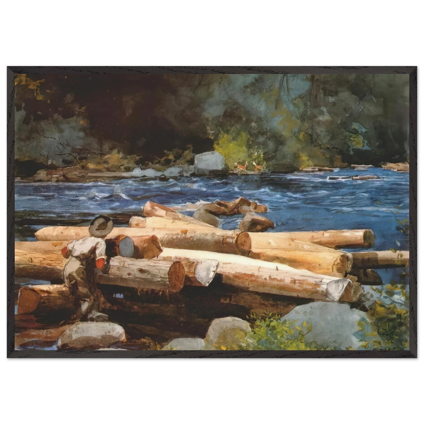 HUDSON RIVER - Winslow Homer 70x100 cm / 28x40 inches Framed Art Print – Black Wooden Frame