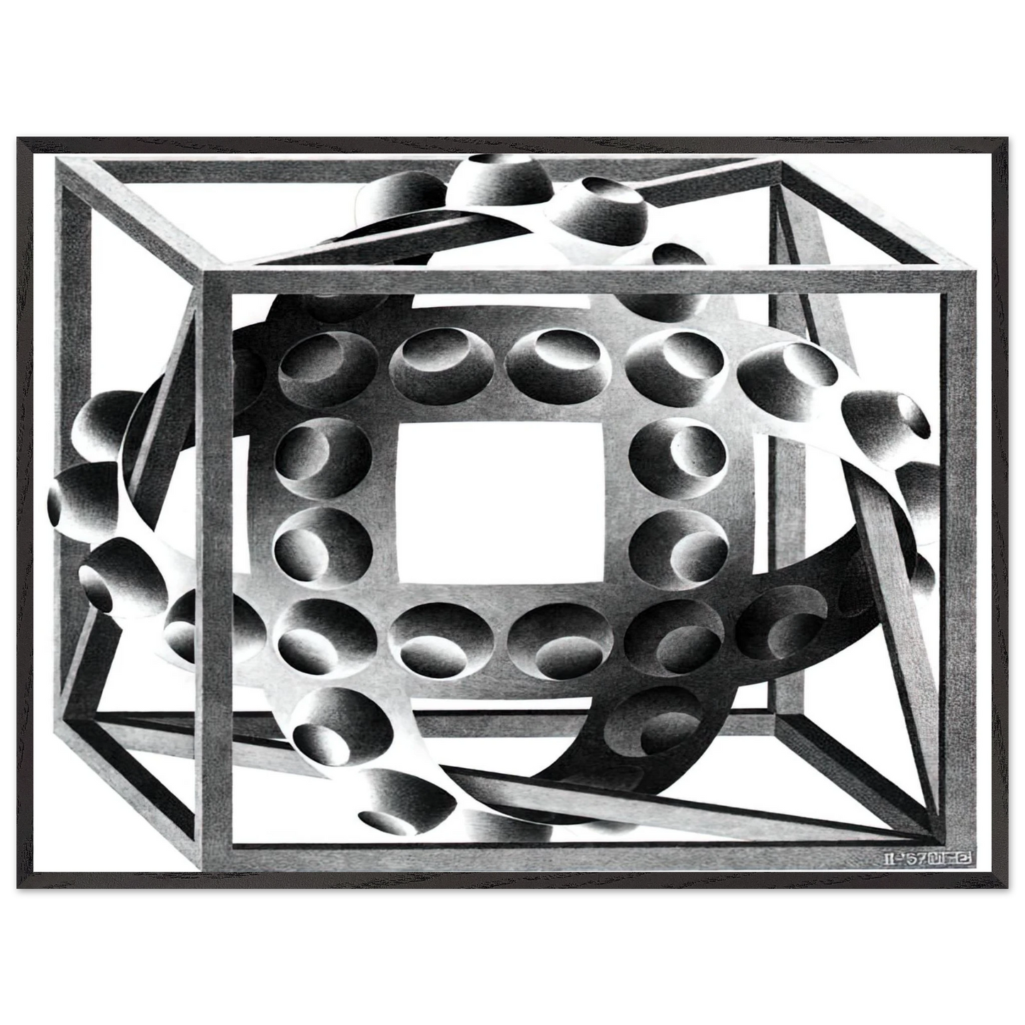 MC Escher - CUBE WITH MAGIC RIBBONS Wall Art - 30x40 cm / 12x16 inches - Premium Wooden Framed Poster With Fine Art Paper-canvas - Black frame