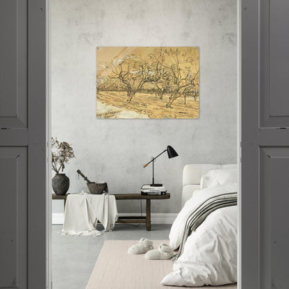 Orchard with Blossoming Plum Trees The White Orchard - Vincent van Gogh Acrylic Print - 70x100 cm / 28x40″ inches | Vincent van Gogh Wall Art | Vincent van Gogh Prints