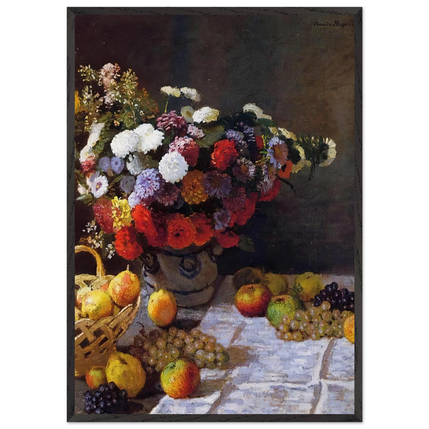 Flowers and Fruit N1 - claude monet 70x100 cm / 28x40 inches Framed Art Print – Black Wooden Frame
