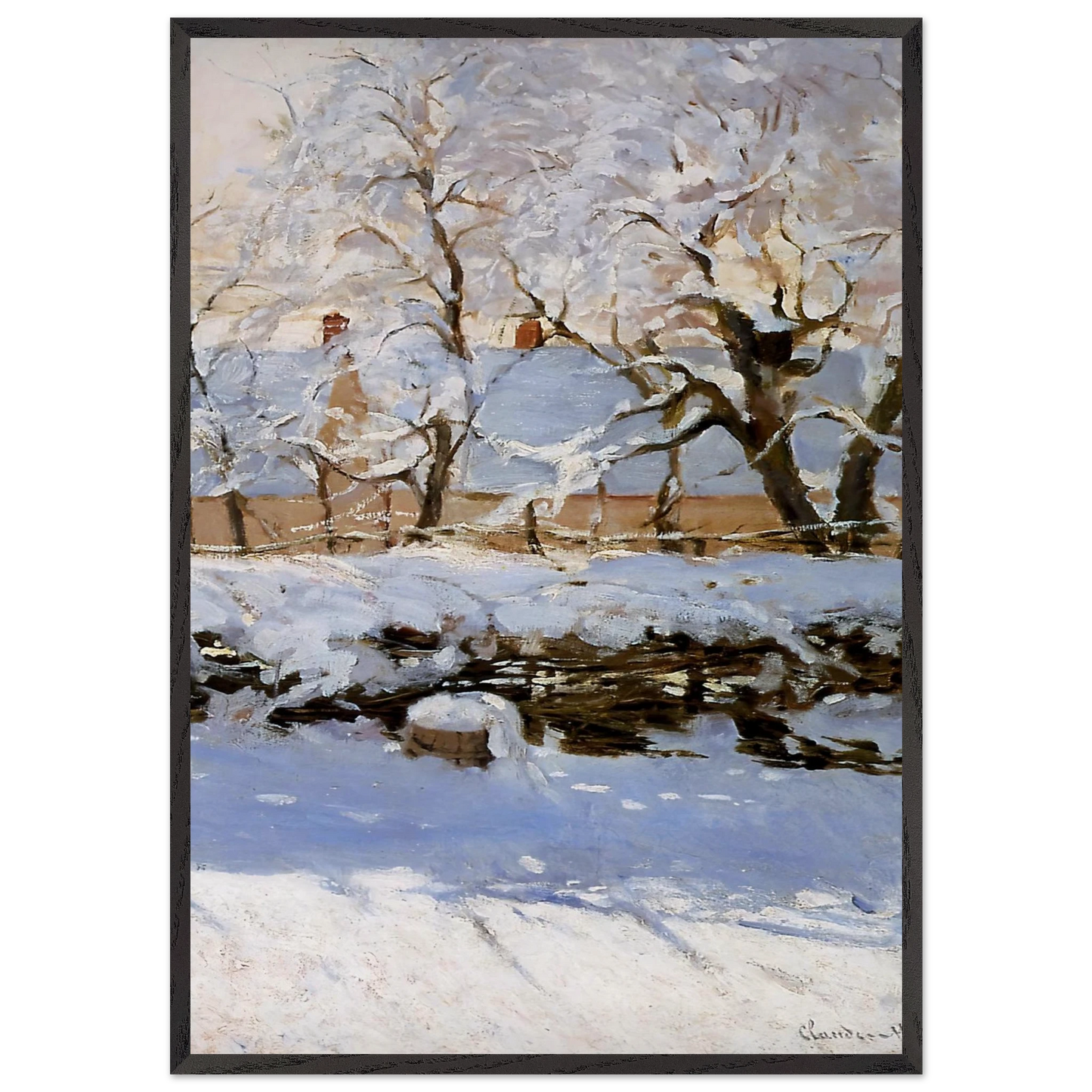 The Magpie - claude monet 70x100 cm / 28x40 inches Framed Art Print – Black Wooden Frame