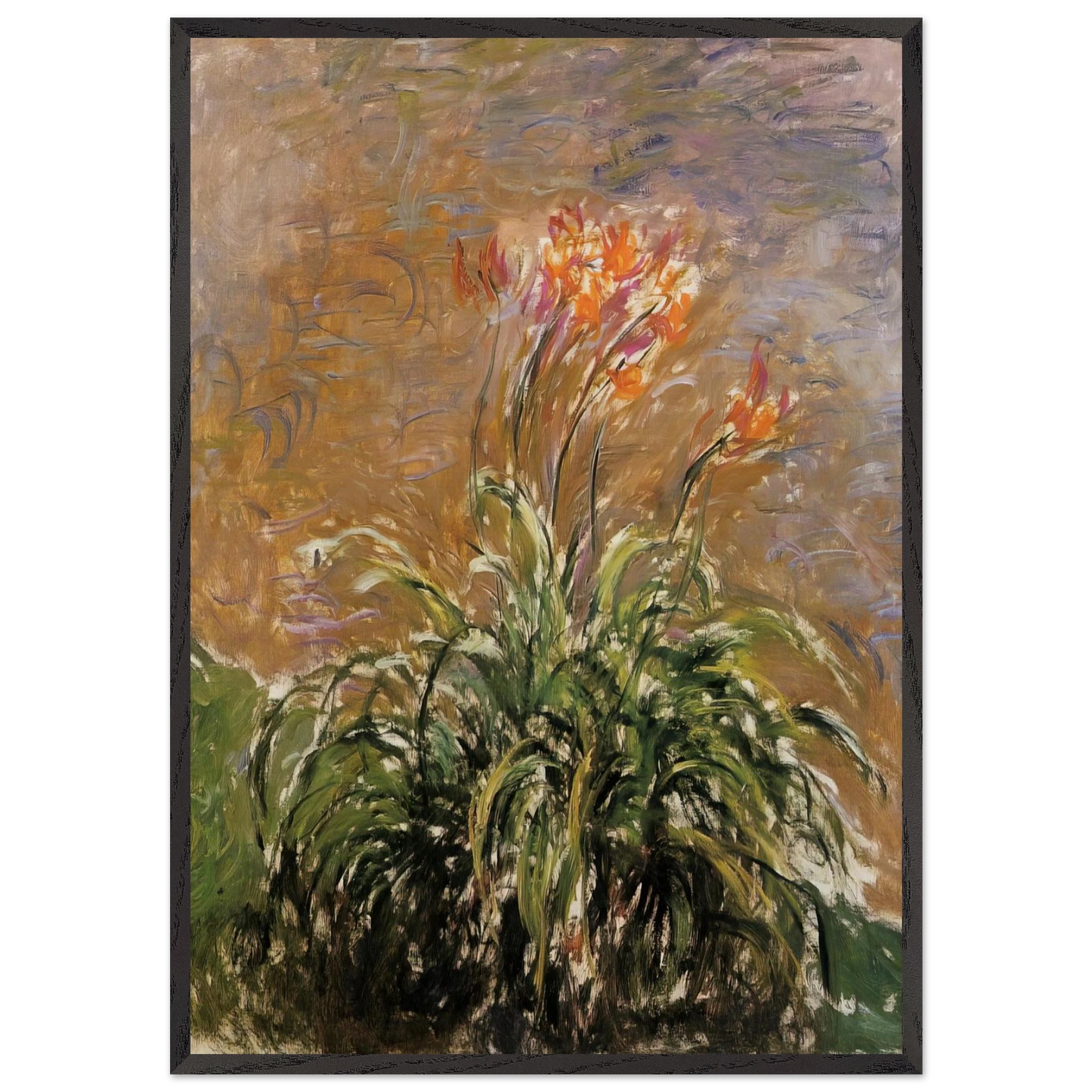 Hamerocallis - claude monet 70x100 cm / 28x40 inches Framed Art Print – Black Wooden Frame