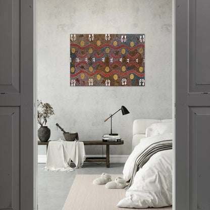Possum Dreaming - Native Art - Clifford Possum Tjapaltjarri Brushed Aluminum Print - 70x100 cm / 28x40 inches | Clifford Possum Tjapaltjarri Aluminum Print | Clifford Possum Tjapaltjarri Prints