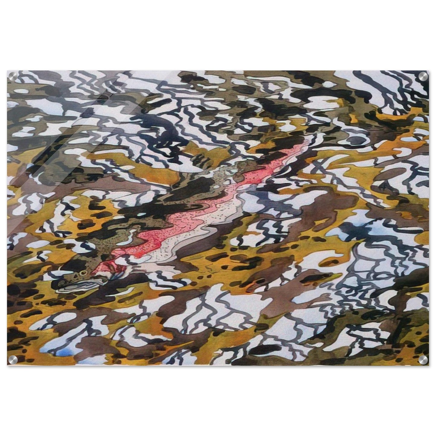 Trout and Reflected Tree - 1985 - Neil Welliver Acrylic Print - 70x100 cm / 28x40″ inches | Neil Welliver Wall Art | Neil Welliver Prints
