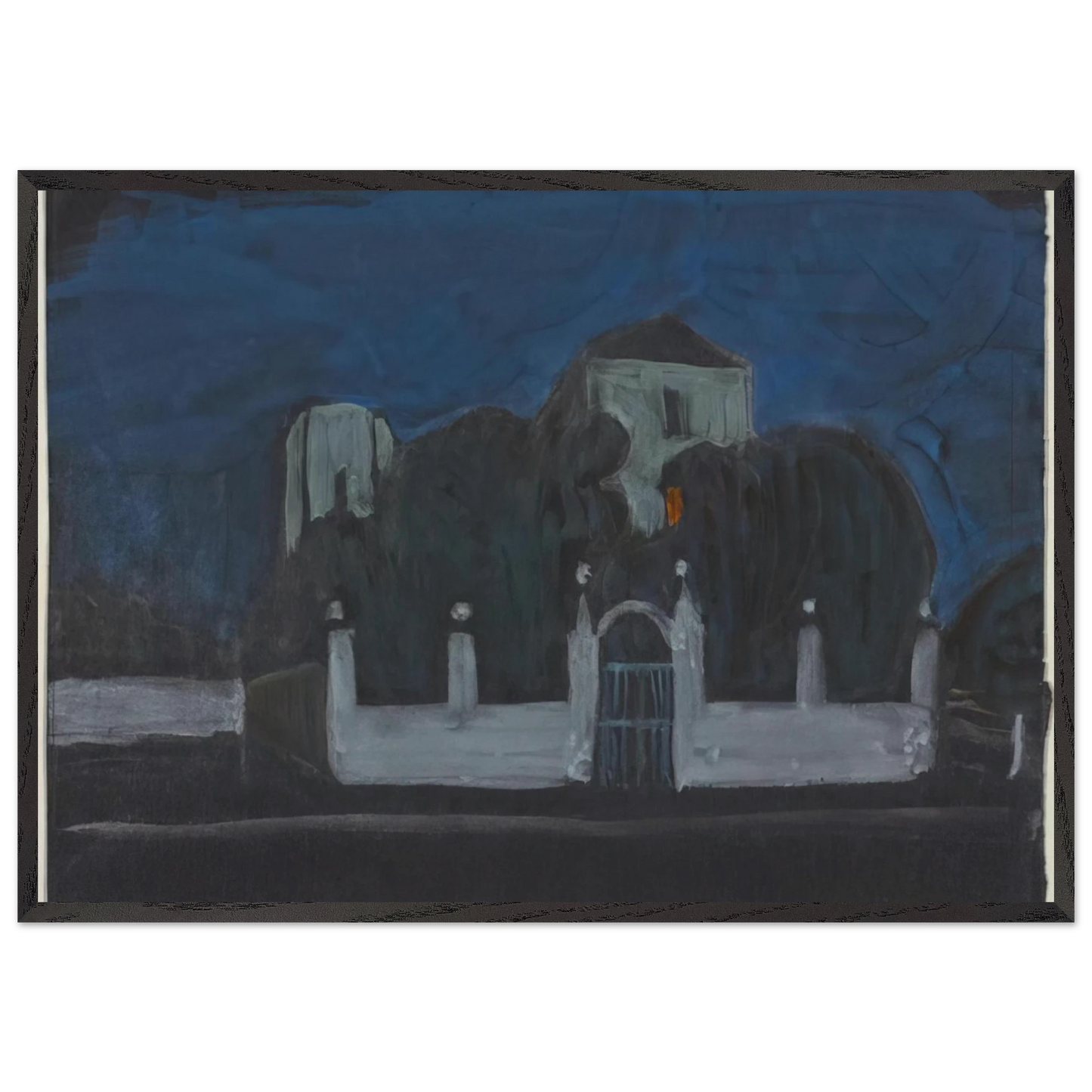 NIGHT GARDEN WITH BUILDINGS - Gabriele Munter 70x100 cm / 28x40 inches Framed Art Print – Black Wooden Frame