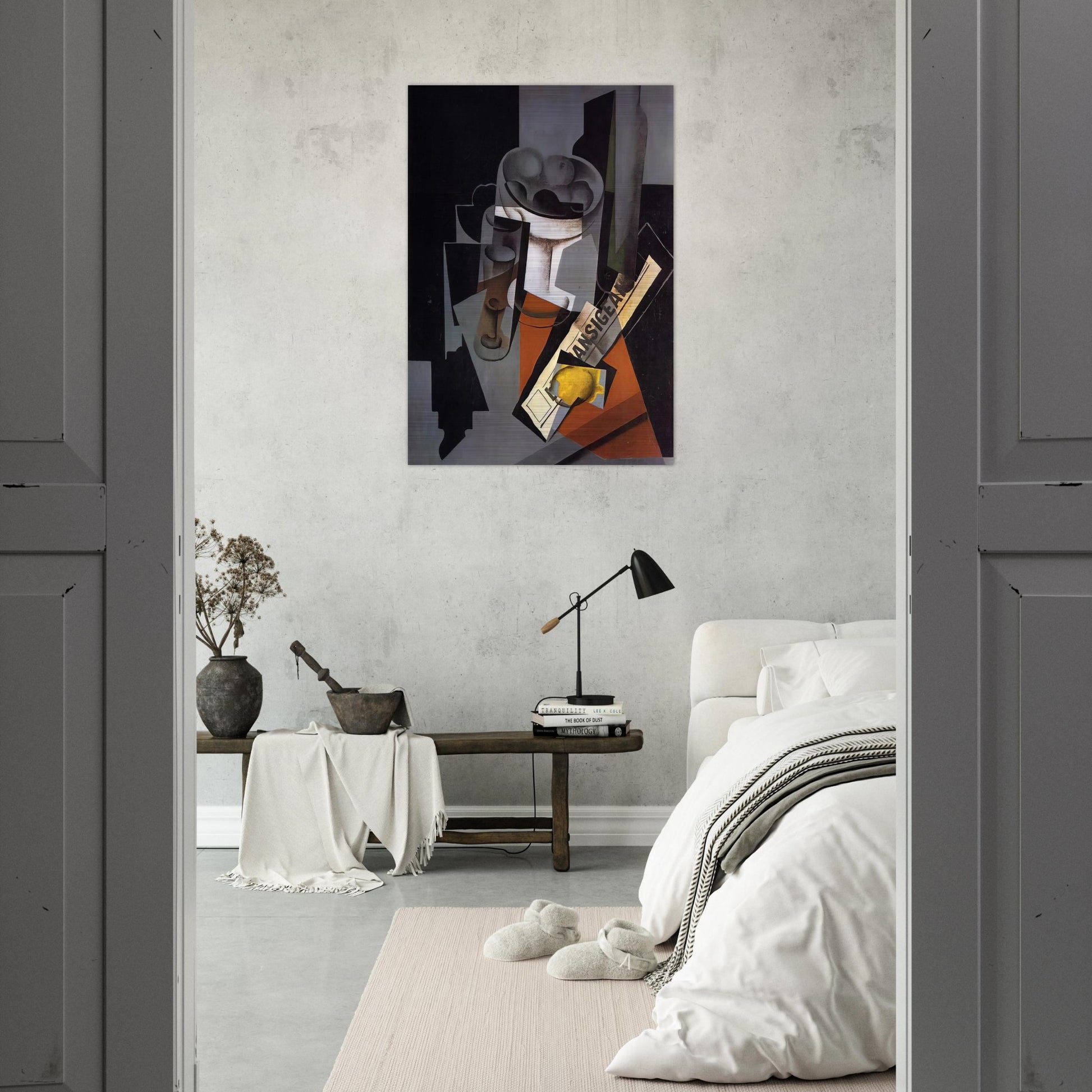 STILL LIFE WITH NEWSPAPER 1916 1 - Juan Gris Brushed Aluminum Print - 70x100 cm / 28x40 inches | Juan Gris Aluminum Print | Juan Gris Prints