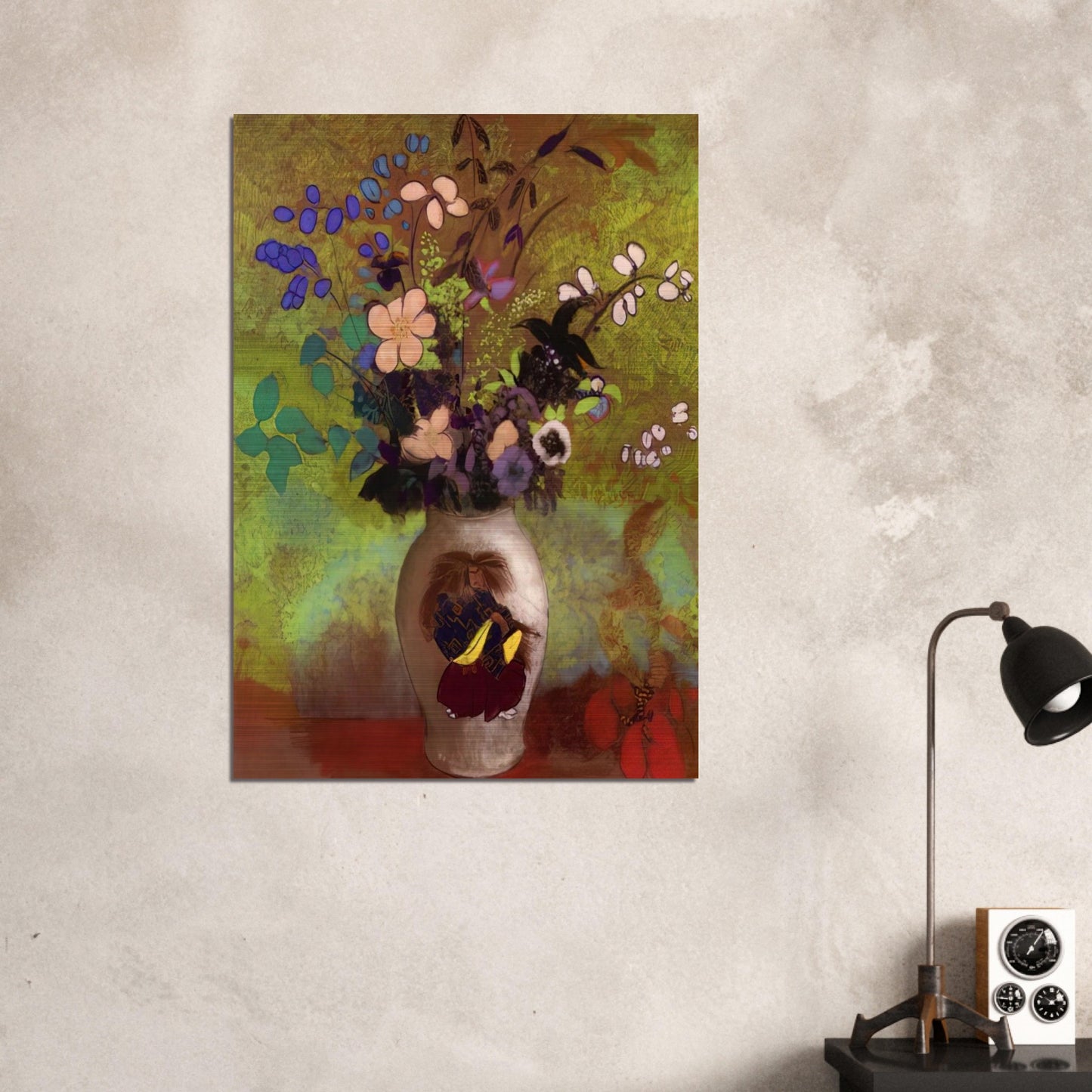 VASE WITH JAPANESE WARRIOR 1905 - Odilon Redon Brushed Aluminum Print - 70x100 cm / 28x40 inches | Odilon Redon Aluminum Print | Odilon Redon Prints