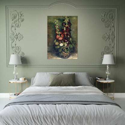 Vase of Hollyhocks - Vincent van Gogh Brushed Aluminum Print - 70x100 cm / 28x40 inches | Vincent van Gogh Aluminum Print | Vincent van Gogh Prints