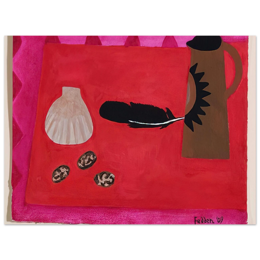 Mary Fedden - Red Table, Brown Jug - 2009  75x100 cm / 30x40inches Fine Art Poster