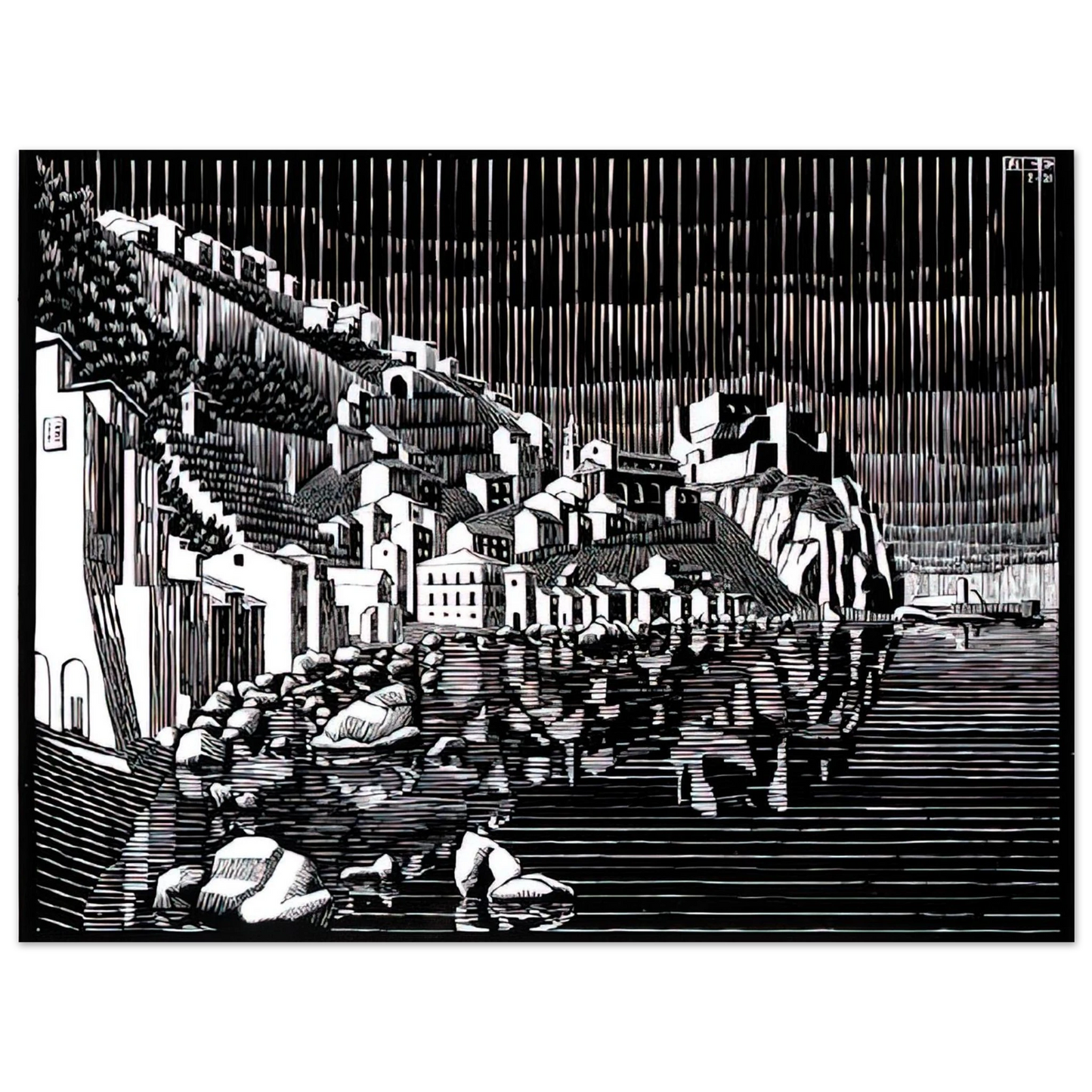 MC Escher - SCILLA CALABRIA FEBRUARY 1931 1931 Wall Art - 21x29.7 cm / 8x12" - Fine Art Poster - -