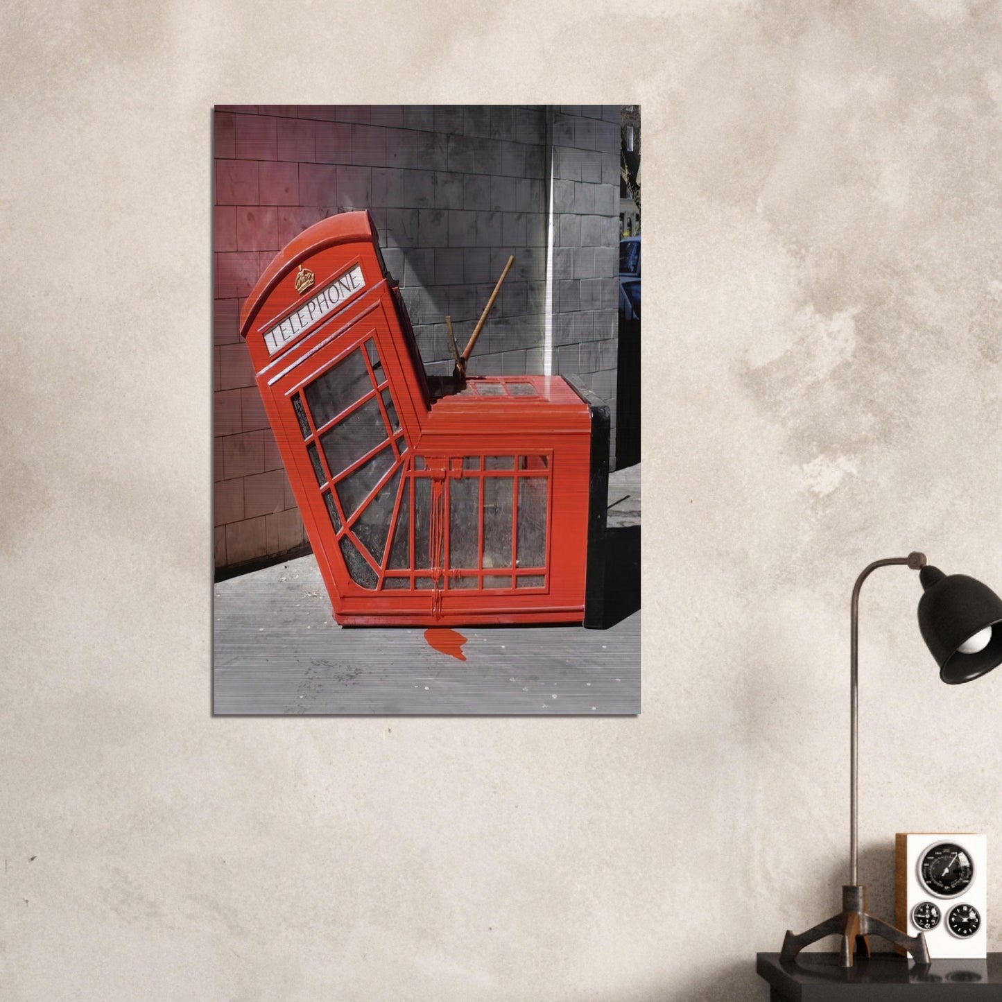 VANDALISED PHONE BOX 2005 - Banksy Brushed Aluminum Print - 70x100 cm / 28x40 inches | Banksy Aluminum Print | Banksy Prints