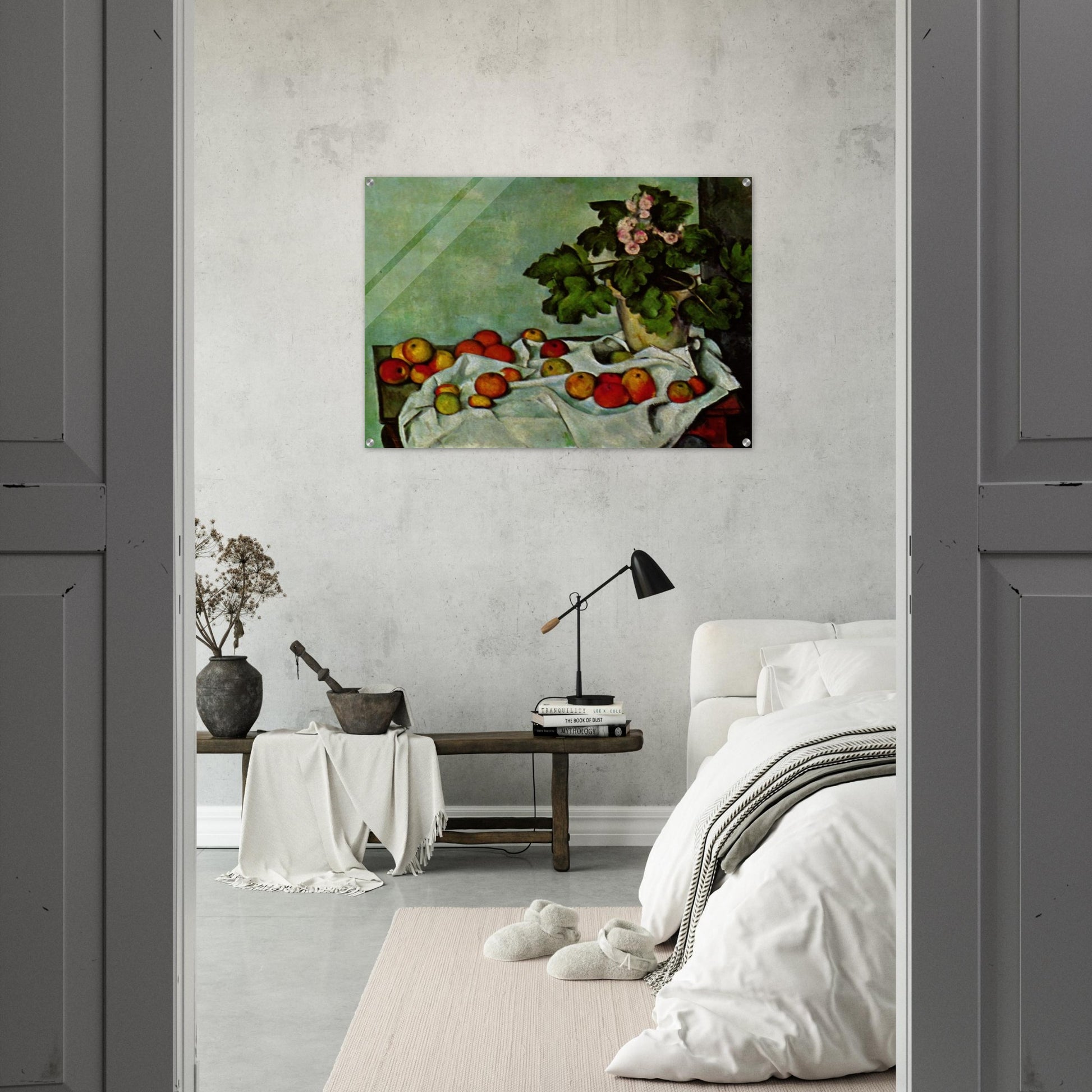 Still Life with Apples and a Pot of Primroses - Paul Cézanne Acrylic Print - 70x100 cm / 28x40″ inches
