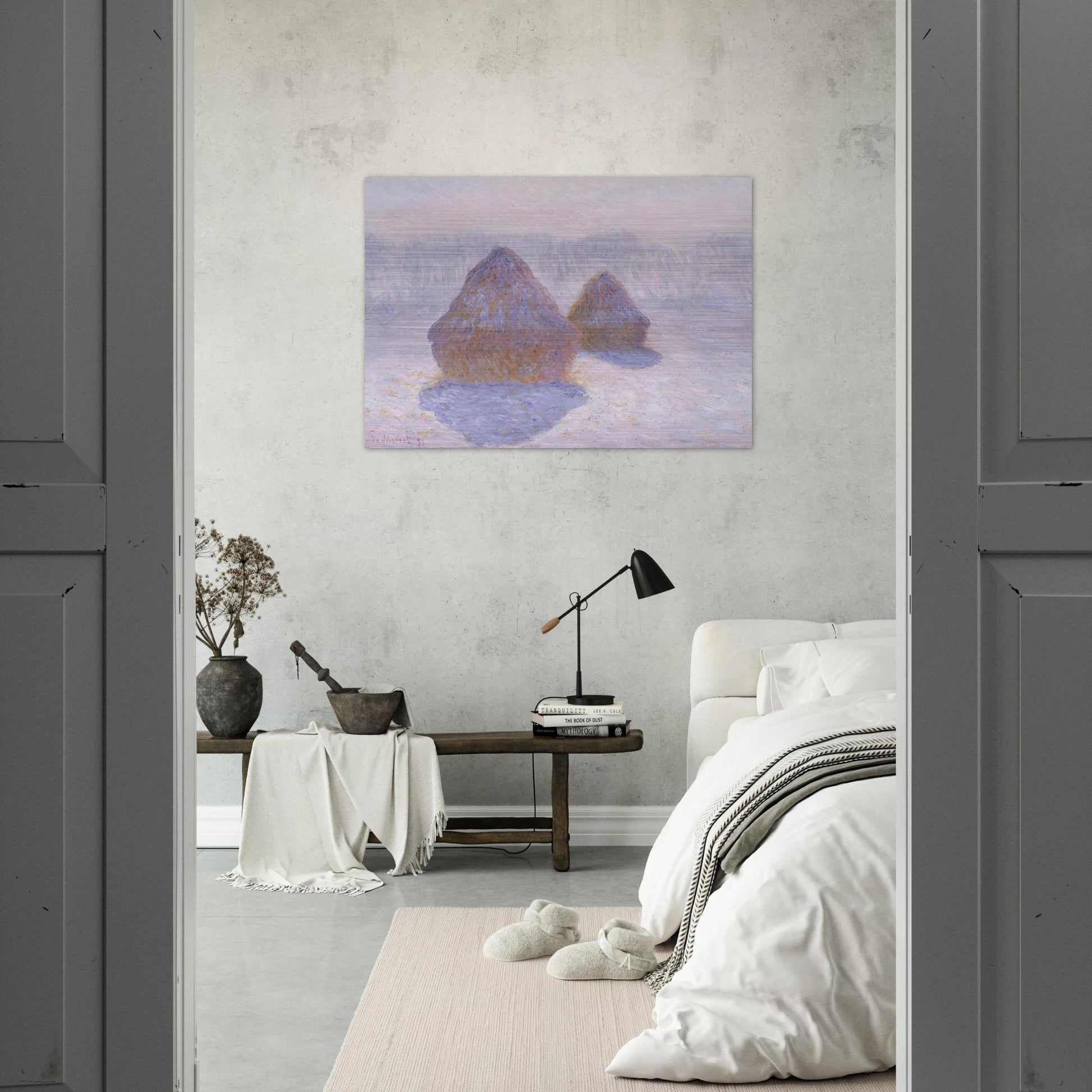 Haystacks Effect of Snow and Sun - claude monet Brushed Aluminum Print - 70x100 cm / 28x40 inches | claude monet Aluminum Print | claude monet Prints