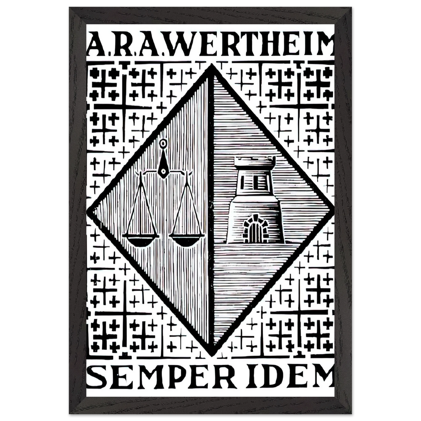 MC Escher - BOOKPLATE A R A WERTHEIM Wall Art - 60x80 cm / 24x32 inches - Premium Wooden Framed Poster With Fine Art Paper-canvas - White frame