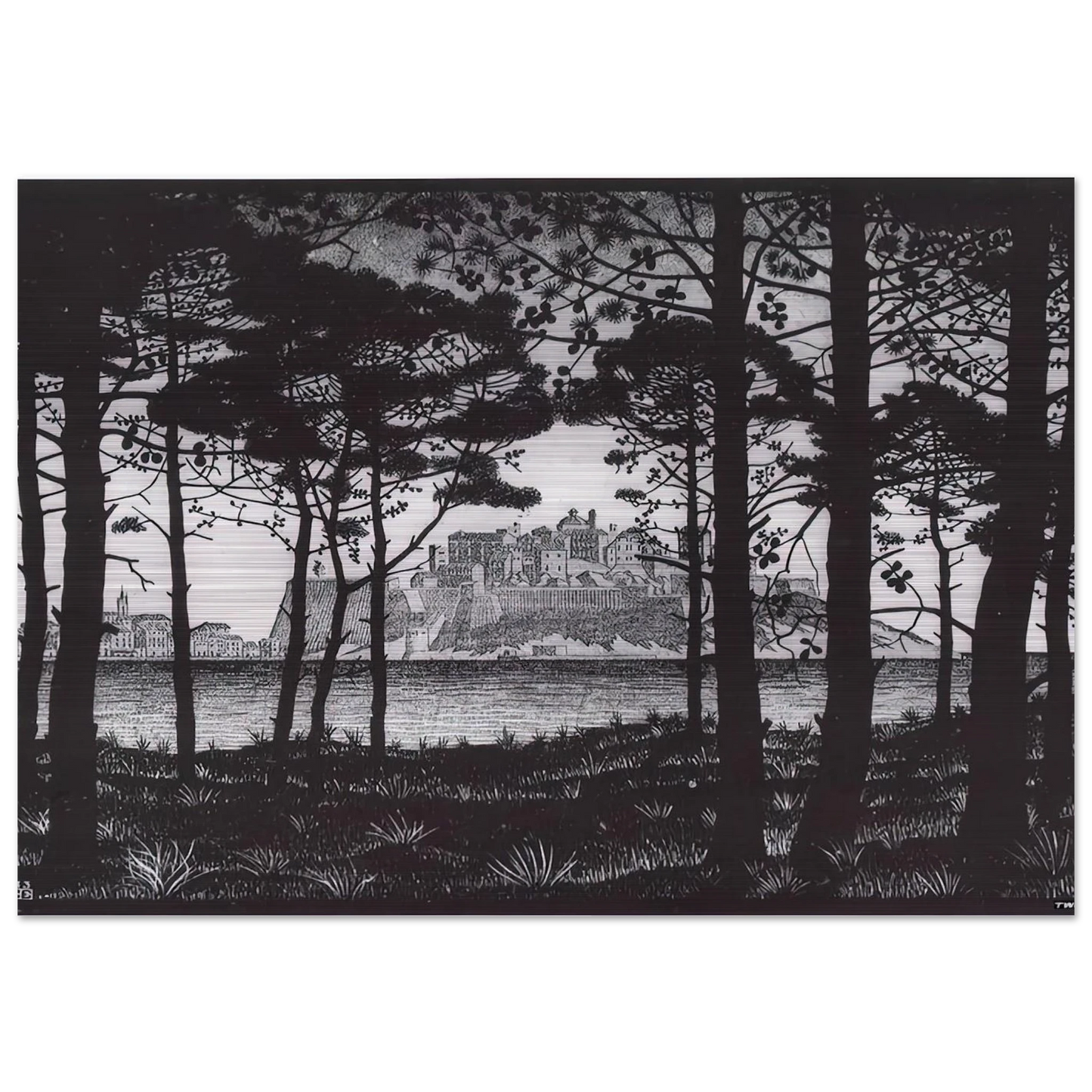 PINETA OF CALVI CORSICA - MC Escher Brushed Aluminum Print - 70x100 cm / 28x40 inches | MC Escher Aluminum Print | MC Escher Prints