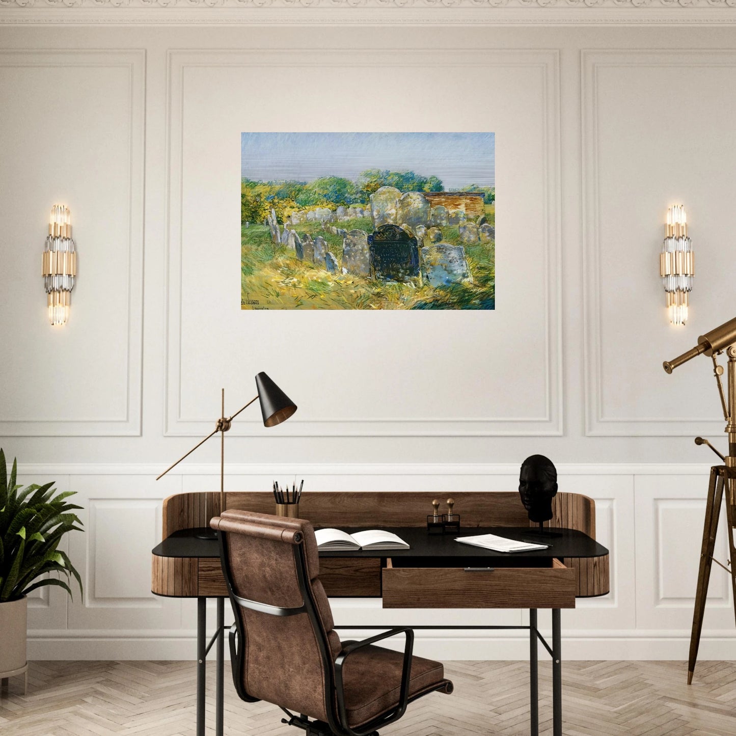 Colonial Graveyard at Lexington - Childe Hassam Brushed Aluminum Print - 70x100 cm / 28x40 inches | Childe Hassam Aluminum Print | Childe Hassam Prints