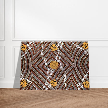 Salt Lake at Napperby - Native Art - Clifford Possum Tjapaltjarri Brushed Aluminum Print - 70x100 cm / 28x40 inches | Clifford Possum Tjapaltjarri Aluminum Print | Clifford Possum Tjapaltjarri Prints