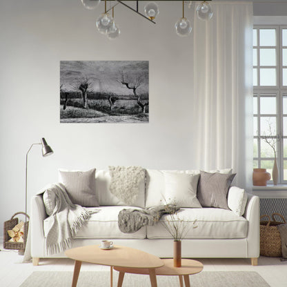 Landscape with Willows and Sun Shining Through the Clouds - Vincent van Gogh Brushed Aluminum Print - 70x100 cm / 28x40 inches | Vincent van Gogh Aluminum Print | Vincent van Gogh Prints