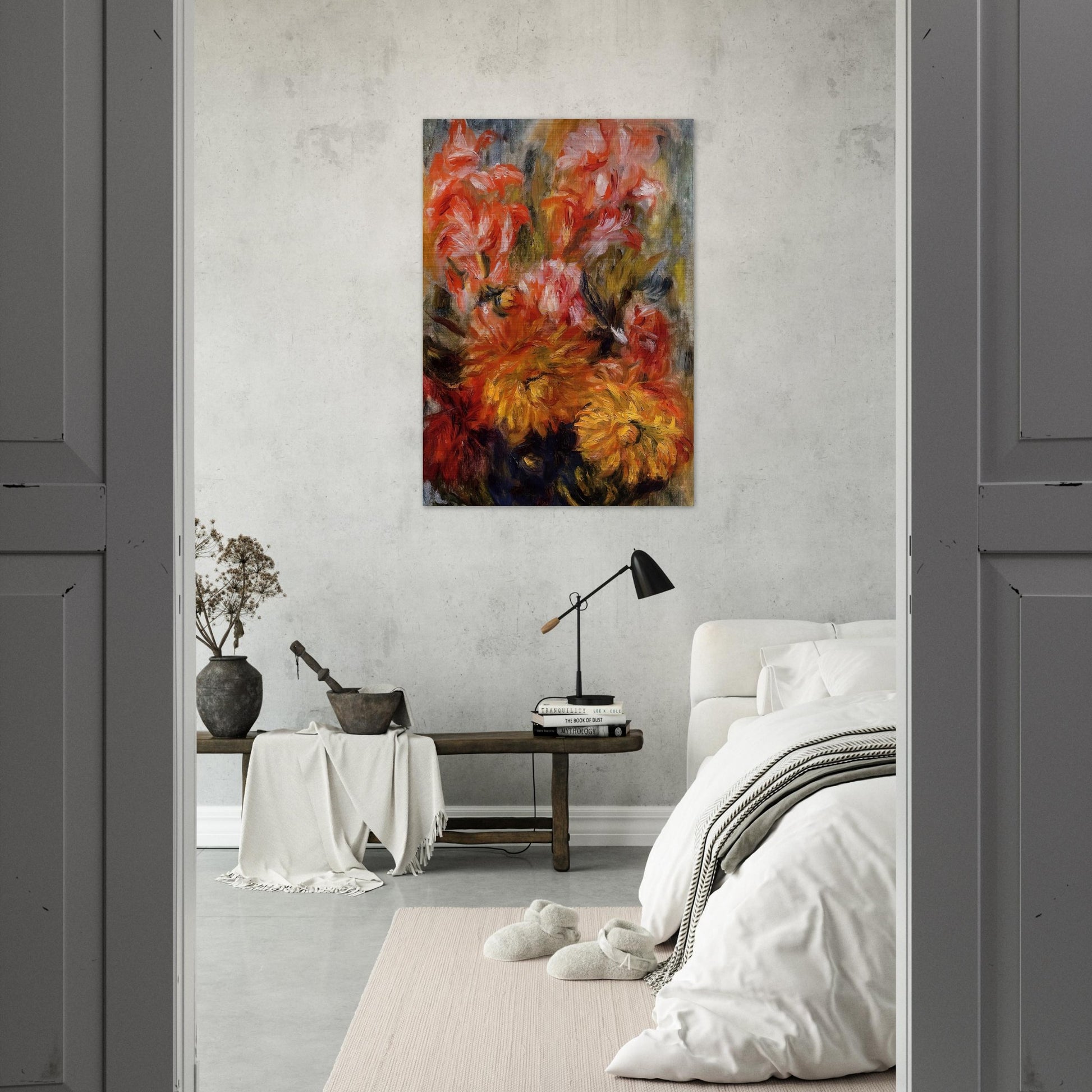 Gladiolas in a Blue Vase - Pierre-Auguste Renoir Brushed Aluminum Print - 70x100 cm / 28x40 inches | Pierre-Auguste Renoir Aluminum Print | Pierre-Auguste Renoir Prints