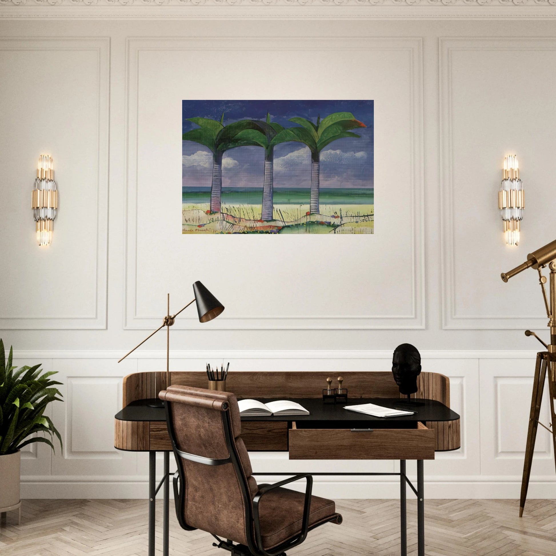 Praia com Três Coqueiros - 1995 - Aldemir Martins Brushed Aluminum Print - 70x100 cm / 28x40 inches | Aldemir Martins Aluminum Print | Aldemir Martins Prints