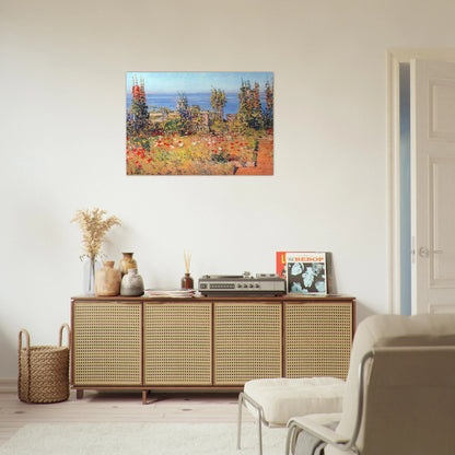 Hollyhocks, Isles of Shoals - Childe Hassam Brushed Aluminum Print - 70x100 cm / 28x40 inches | Childe Hassam Aluminum Print | Childe Hassam Prints