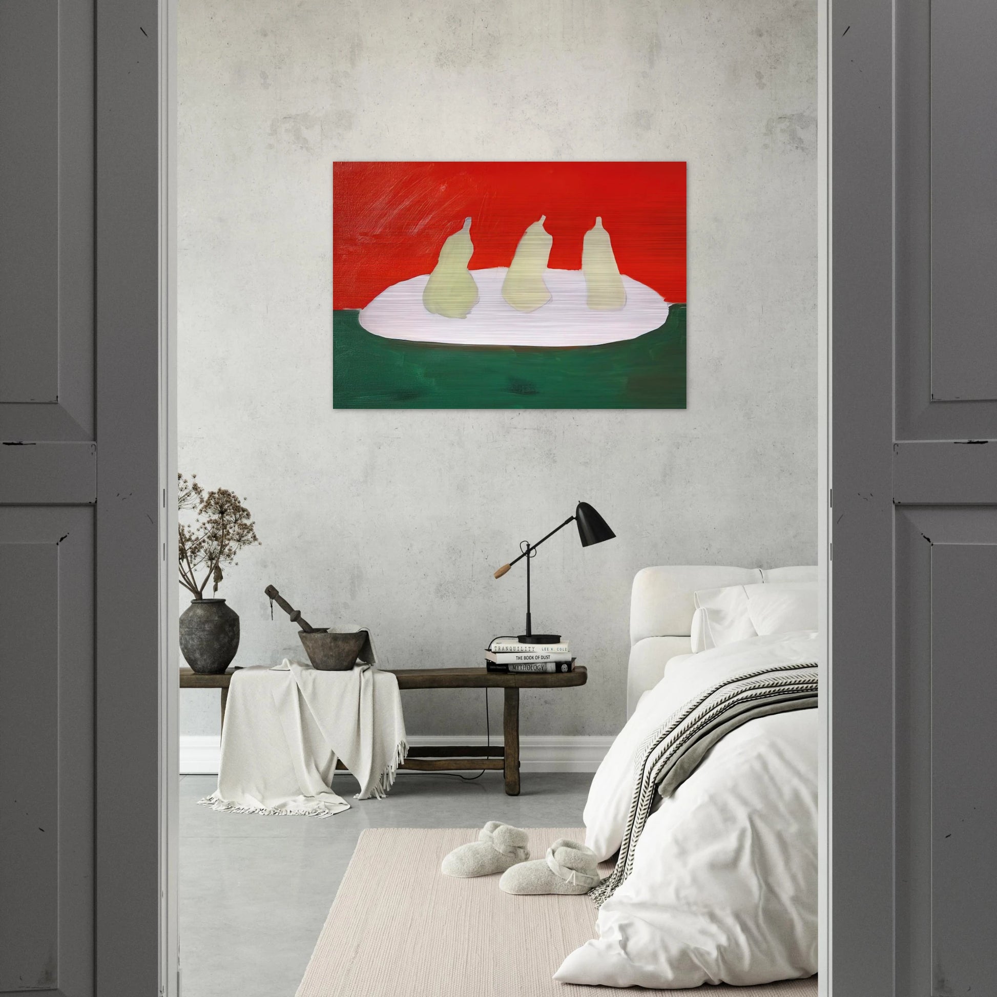 Nature morte, poires, fond vert et orange - Art Informel - Nicolas de Stael Brushed Aluminum Print - 70x100 cm / 28x40 inches | Nicolas de Stael Aluminum Print | Nicolas de Stael Prints