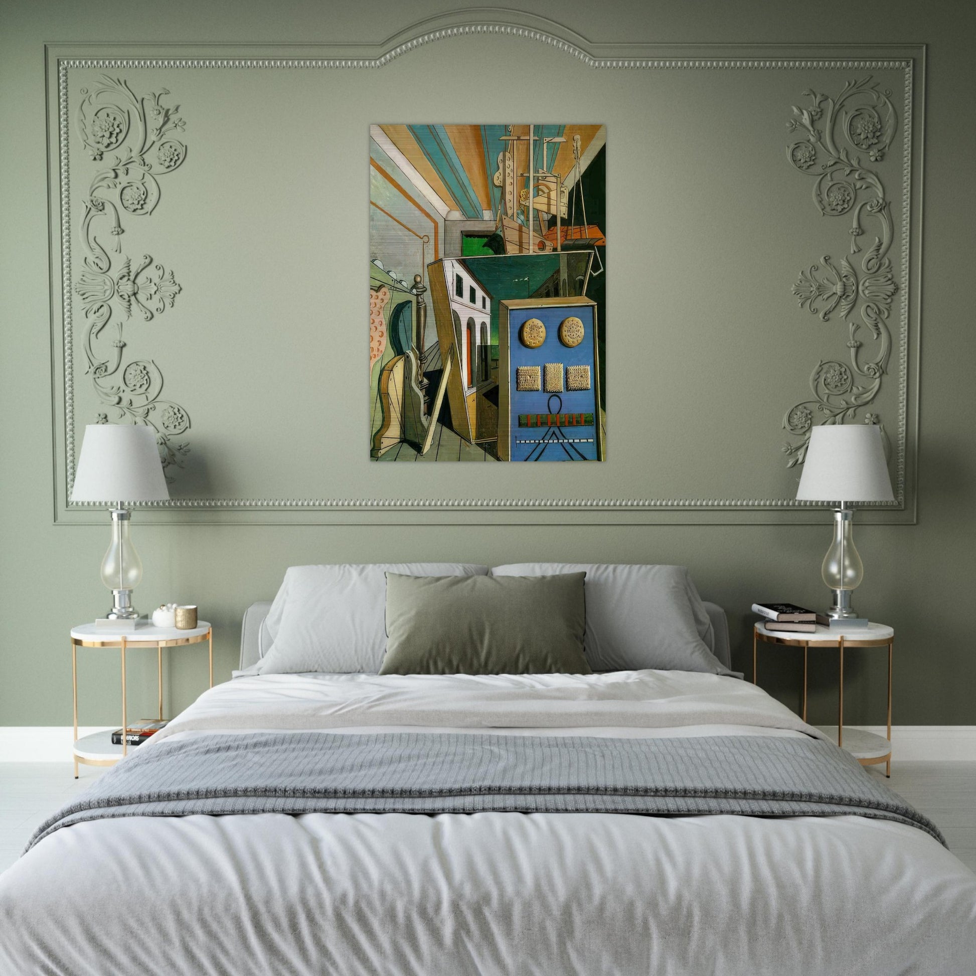 METAPHYSICAL INTERIOR WITH BISCUITS 1916 - Giorgio de Chirico Brushed Aluminum Print - 70x100 cm / 28x40 inches | Giorgio de Chirico Aluminum Print | Giorgio de Chirico Prints
