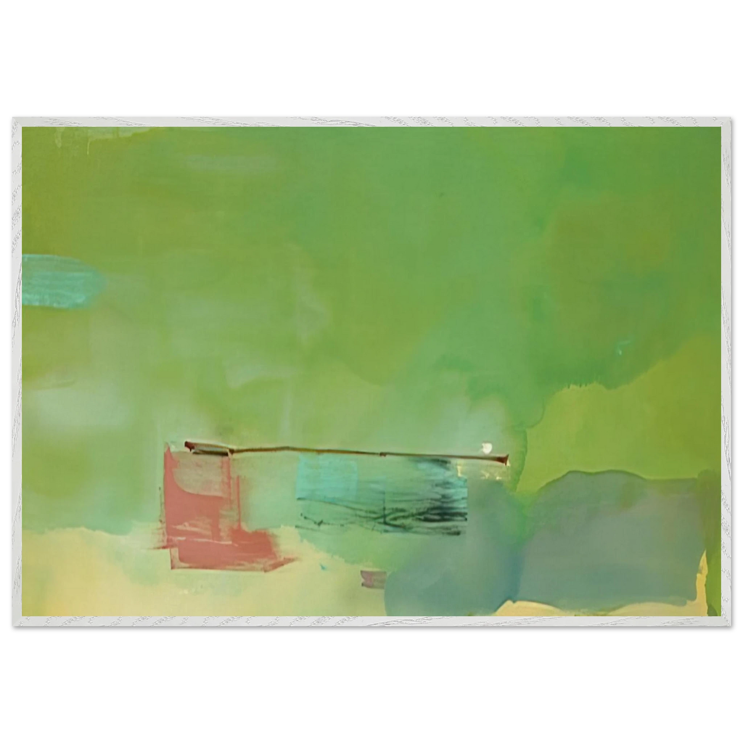 Helen Frankenthaler - Springscape - 1975 Wall art - 28x43  cm / XL (11x17 inches) - Premium Wooden Framed Poster With Fine Art Paper-canvas - White frame