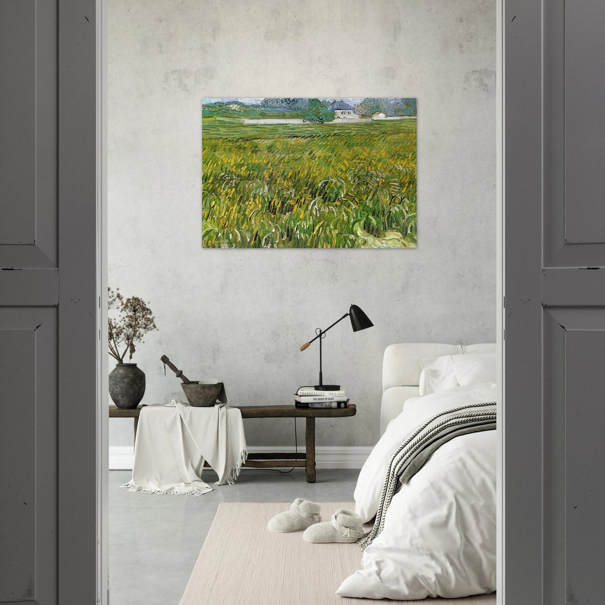 Wheat Field at Auvers with White House - Vincent van Gogh Brushed Aluminum Print - 70x100 cm / 28x40 inches | Vincent van Gogh Aluminum Print | Vincent van Gogh Prints